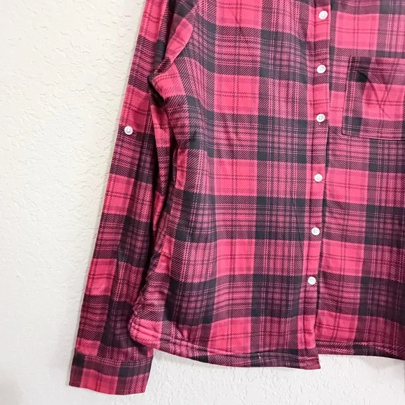 Forever 21 Womens Red Plaid Fleece Lined Button Down Long Sleeve Shirt Large NWT - Picture 3 of 15